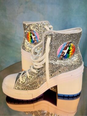 Converse RAINBOW PRIDE Glitter Platform High-Top Lace-Up Boots - Silver